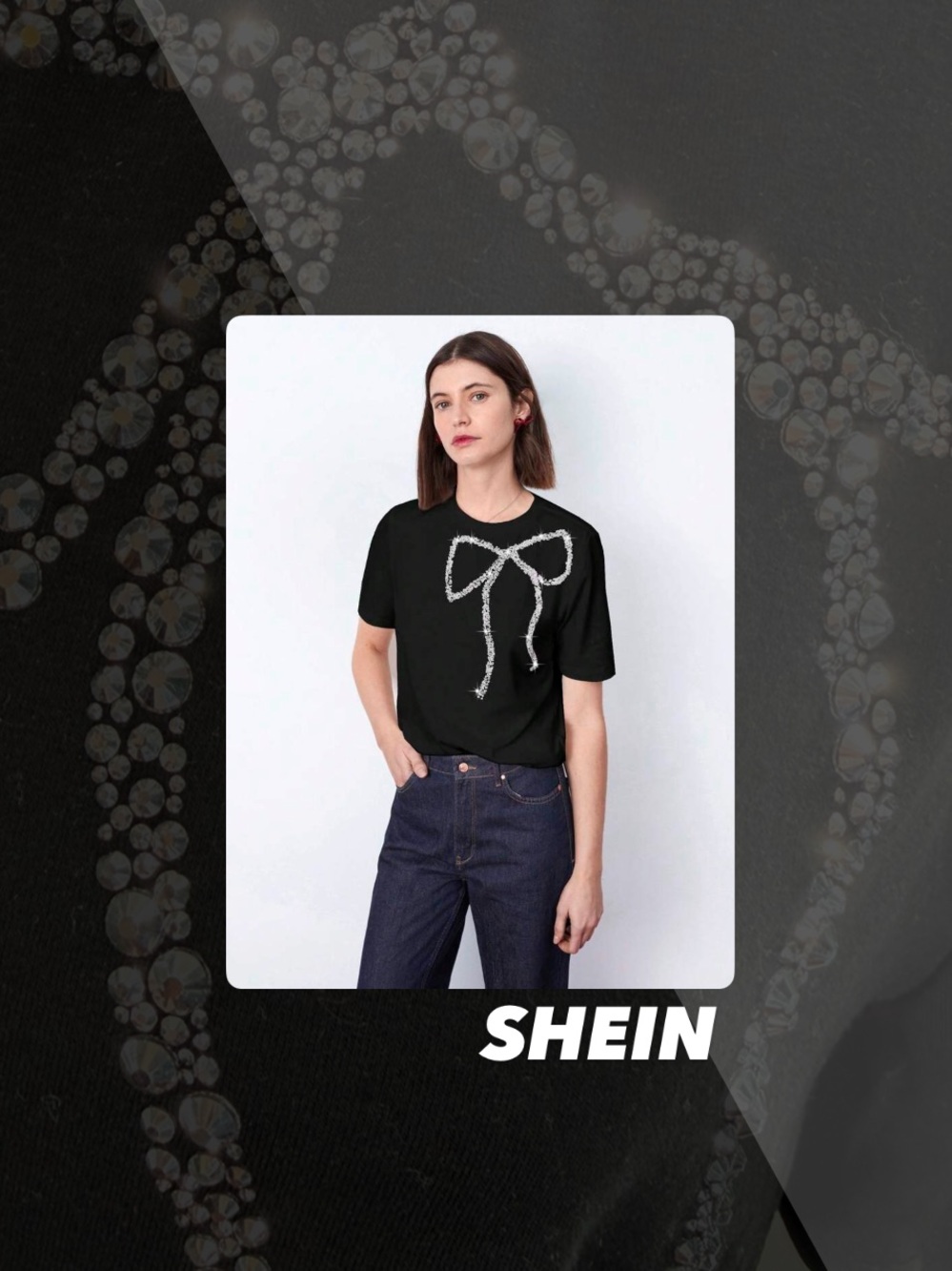 EUC SHEIN Bow Embellished Tee Shirt